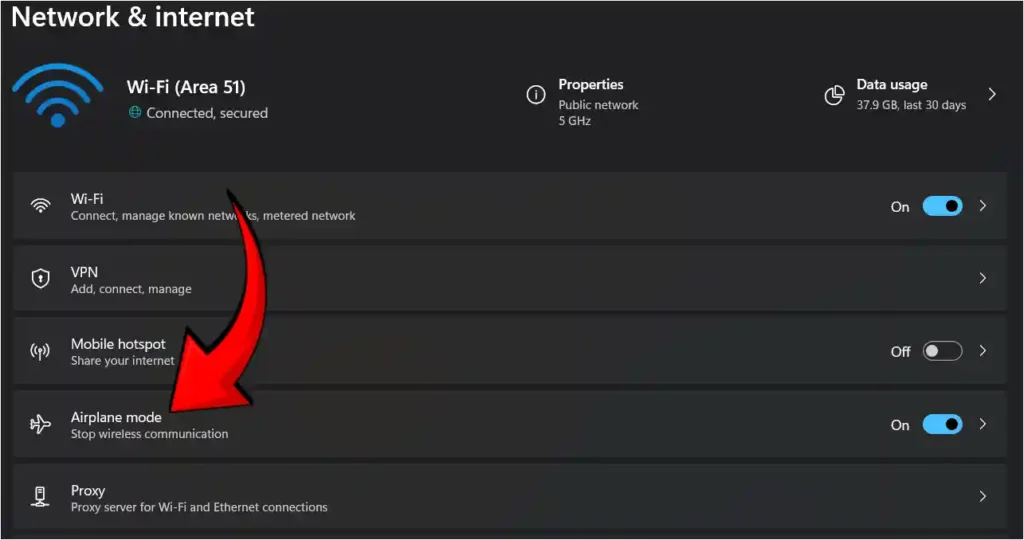 Airplane mode windows 11