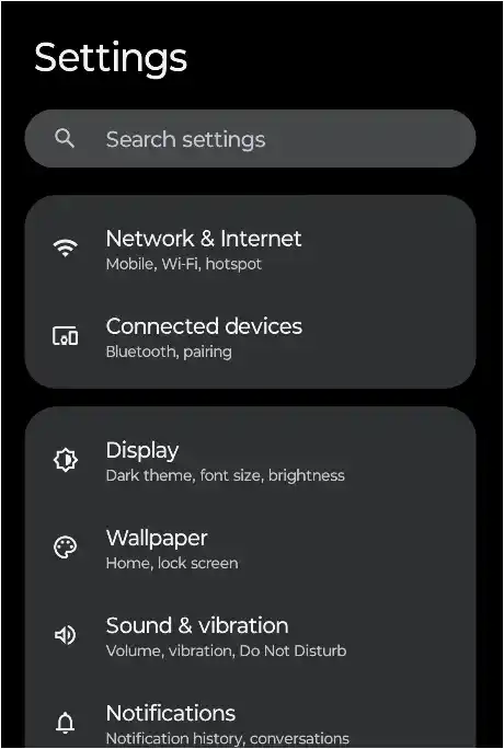 Android phone settings