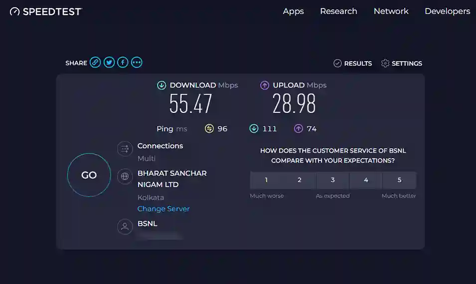 DOWNLOAD Mbps and UPLOAD Mbps Speed Result