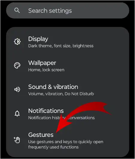 Gestures option android settings