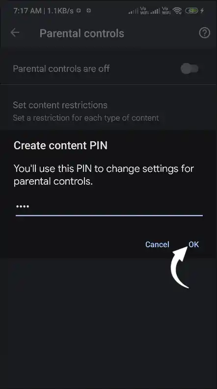 Play store Parental Controls Security Pin