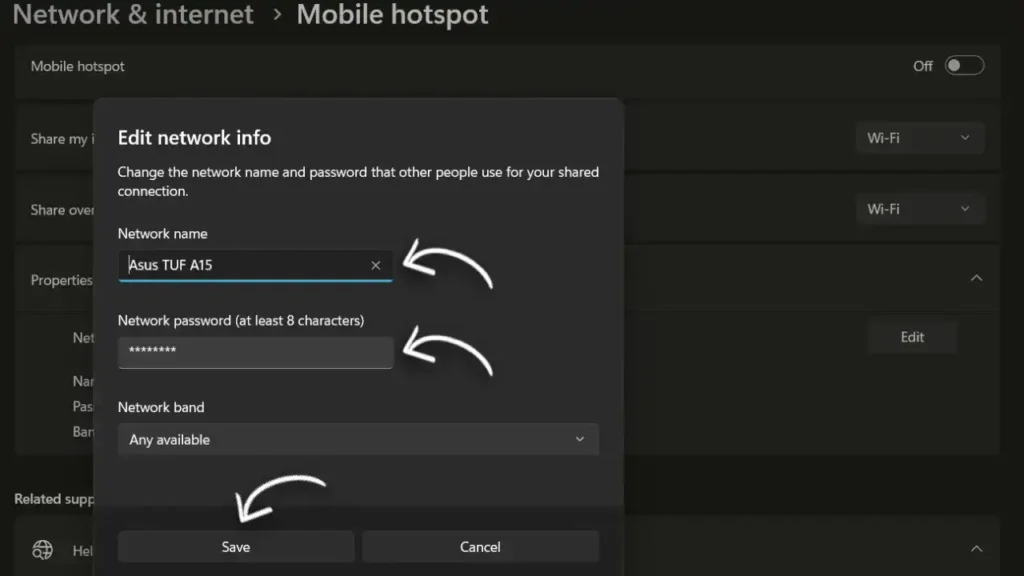 Set Password for Mobile Hotspot on Windows 11