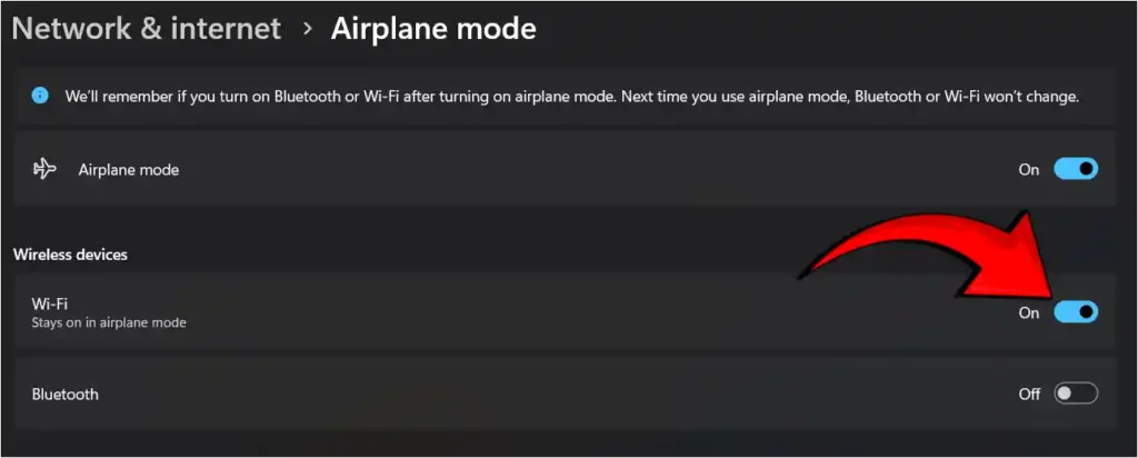 Turn on Wi-Fi (Stays on in Airplane mode)