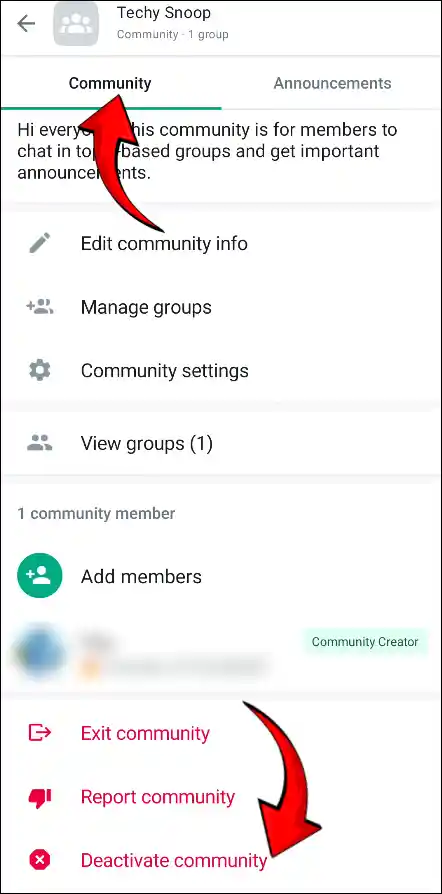 WhatsApp Deactivate community