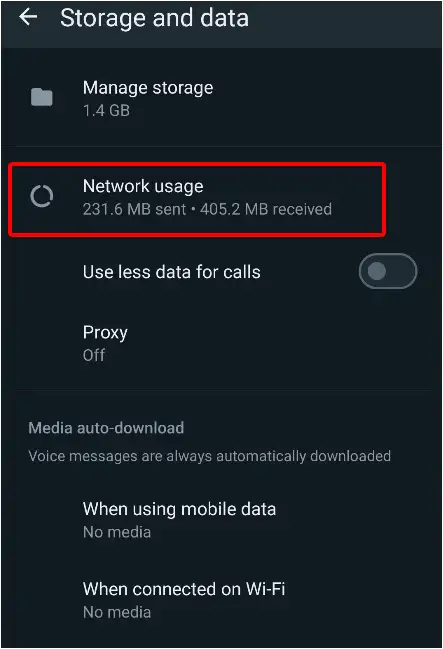 WhatsApp Network usage