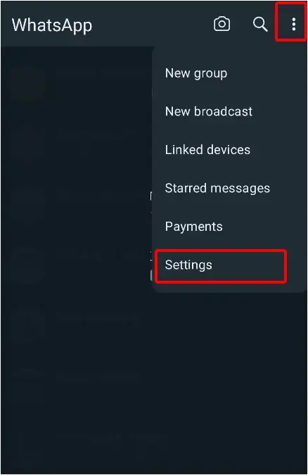 WhatsApp Three Dots Settings