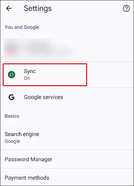 android chrome sync setting