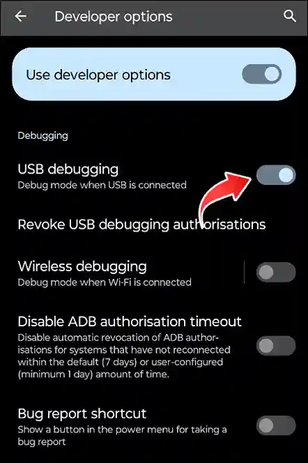 android usb debugging option