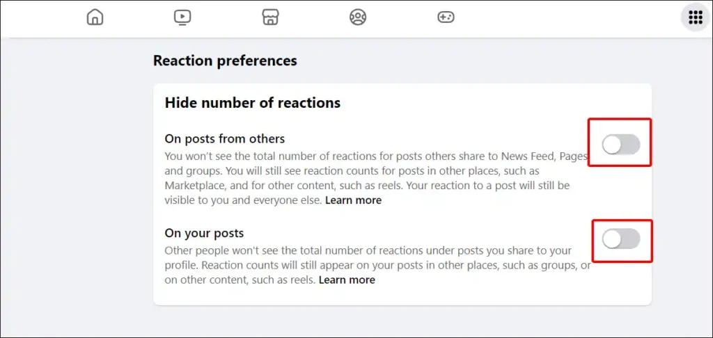 desktop facebook hide number of reactions