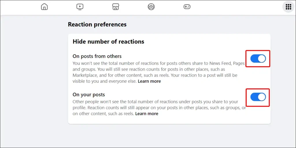 desktop facebook show number of reactions