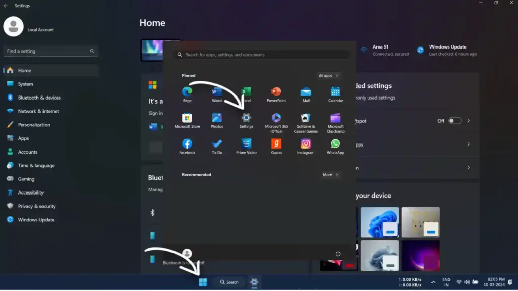 enable settings on windows 11