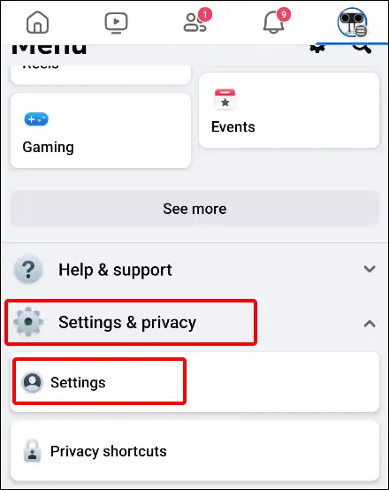 facebook app Settings & Privacy