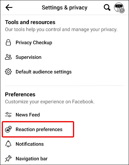 facebook app reactions preferences