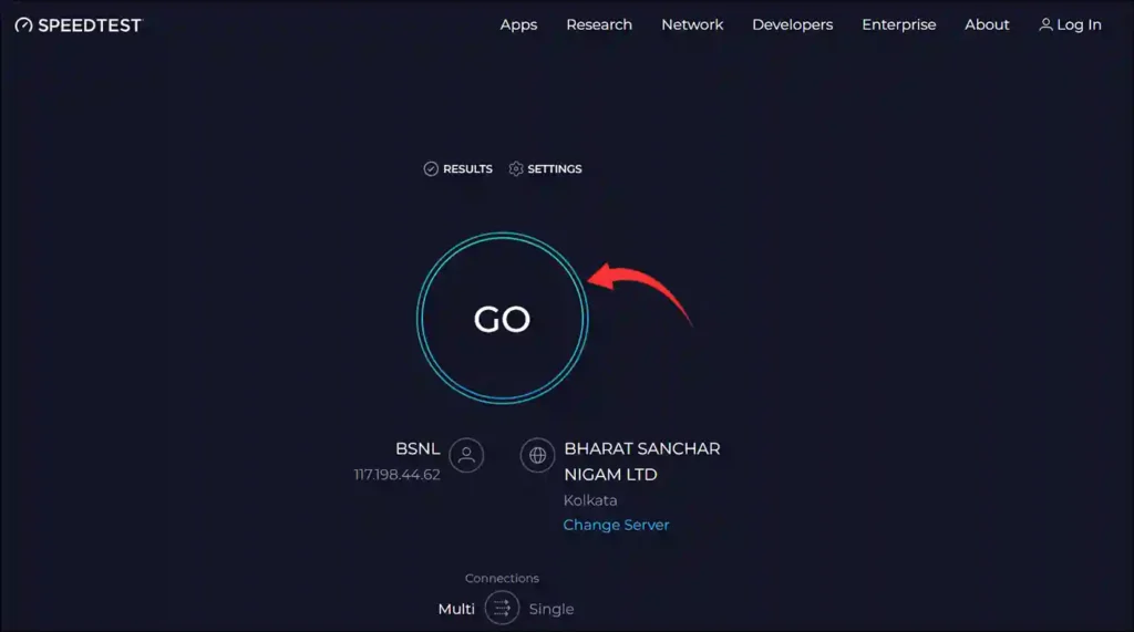 go button icon on Speedtest.net