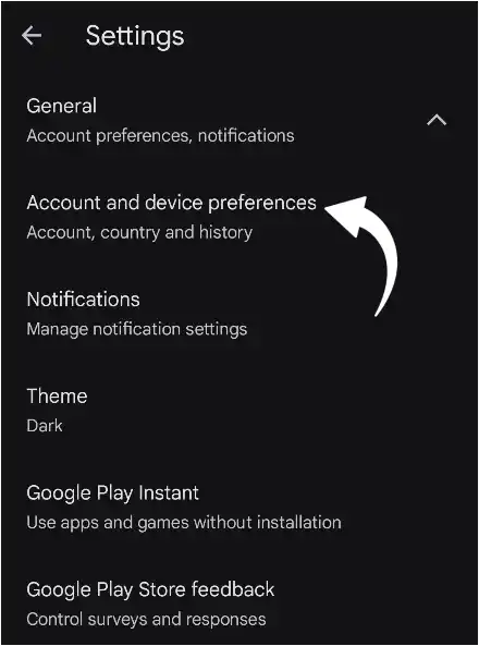 google play store account and device preferences