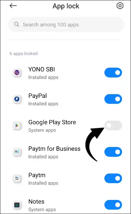 google play store app lock toggle off