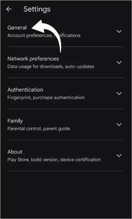 google play store general settings