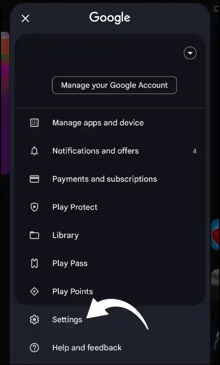 google play store settings list