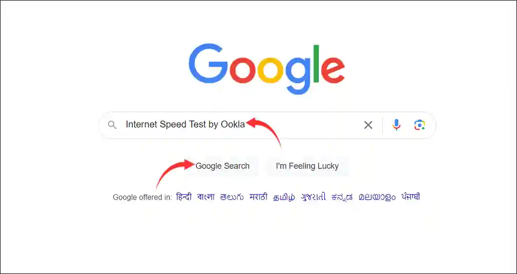 google search Internet Speed Test by Ookla