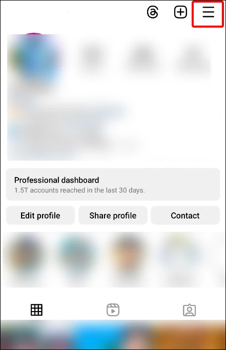 instagram app profile three lines top right