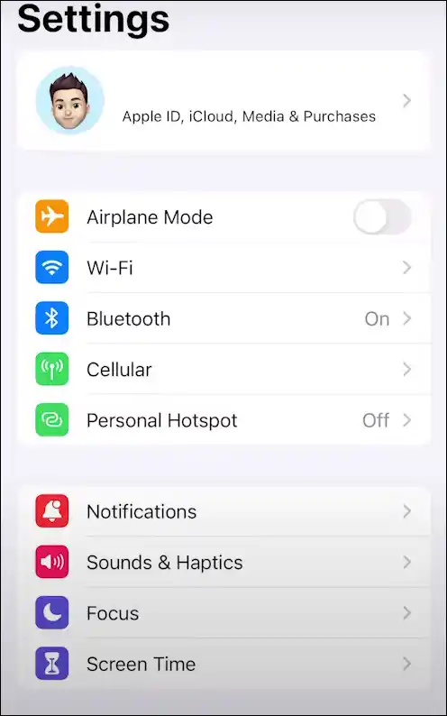 iPhone settings