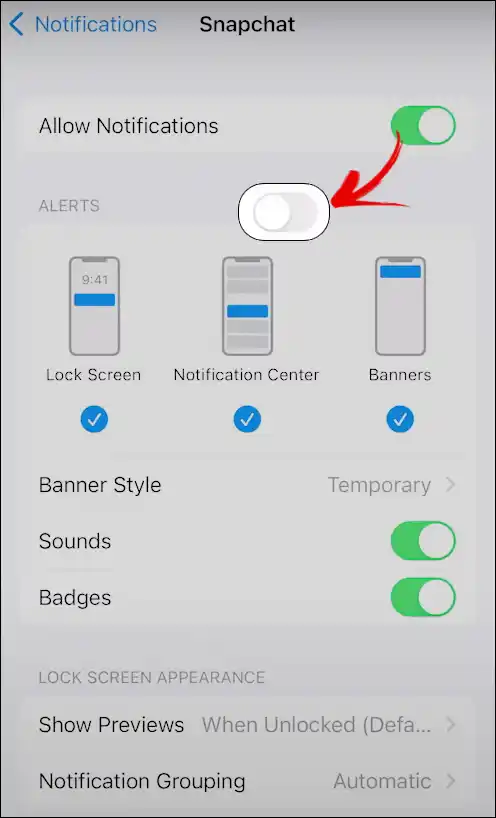 iPhone snapchat toggle off notifications