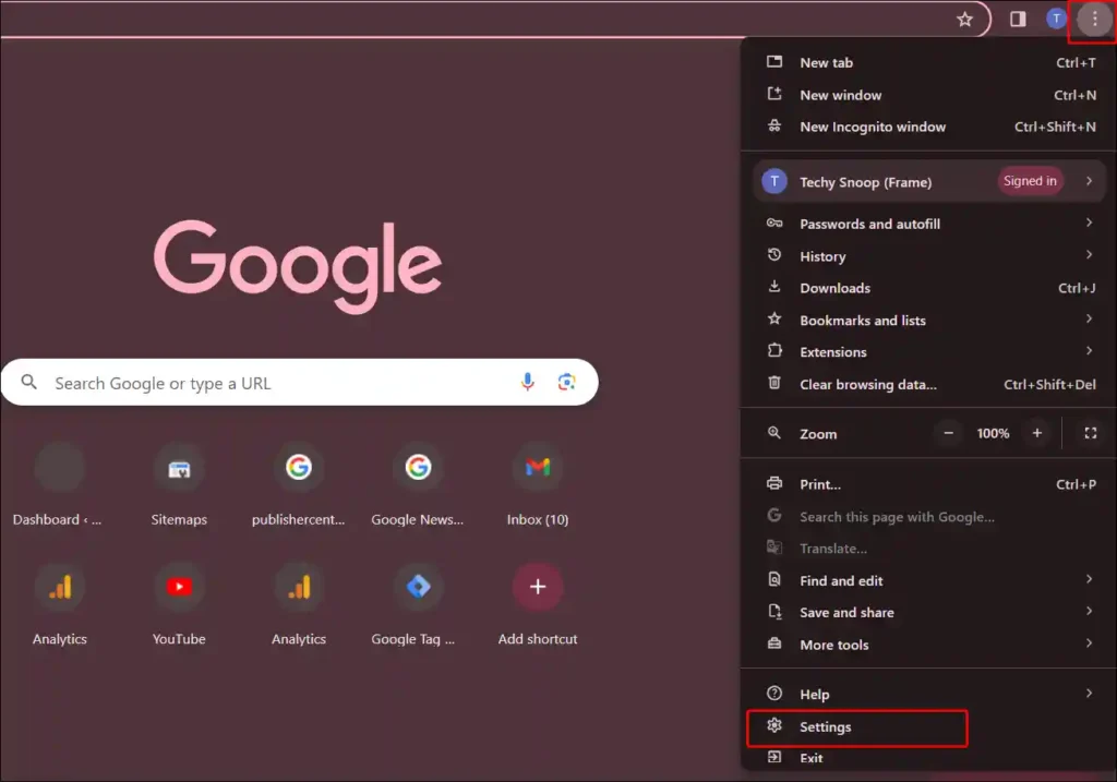 laptop chrome browser settings