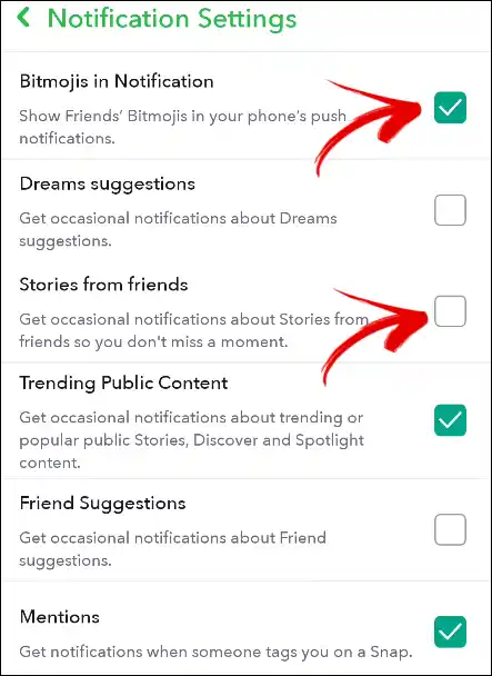 snapchat selected notifications