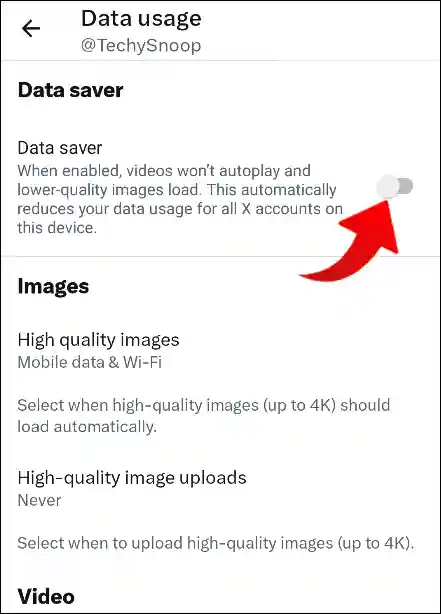 twitter data saver toggle