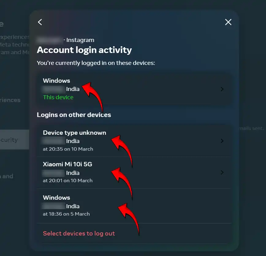 whatsapp web Account login activity