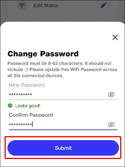 Jiohome app mynetwork WiFi change password submit