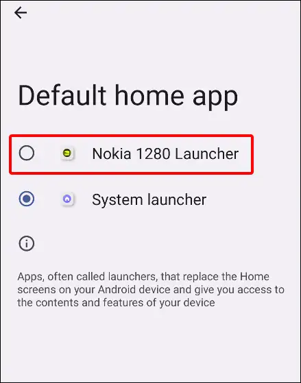 Nokia 1280 launcher to set default home app