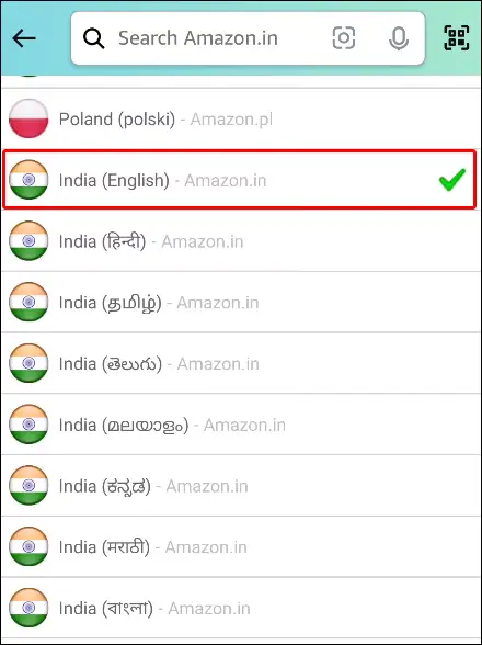 amazon app choose language