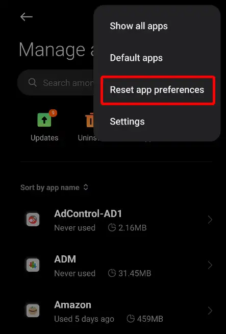 android reset app preferences