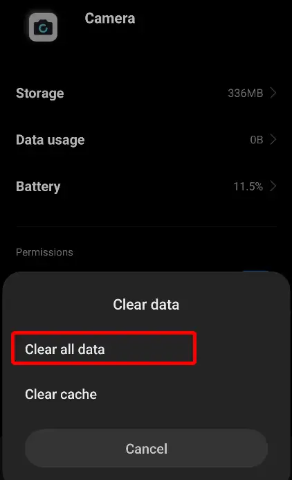 camera app clear all data