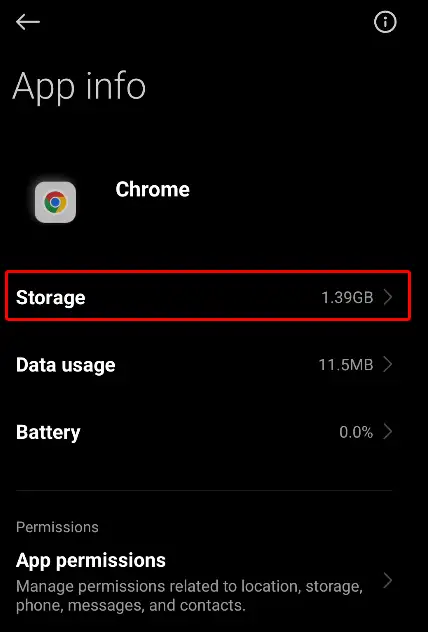 chrome browser app storage
