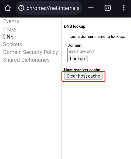 chrome clear host cache