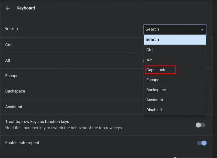 chromebook keyboard settings caps lock
