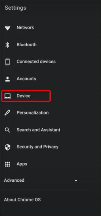 chromebook settings device