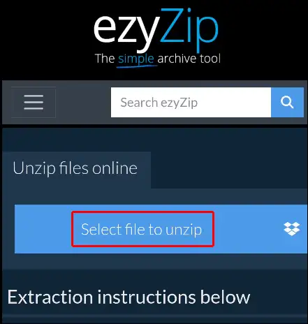 ezyzip select file to unzip
