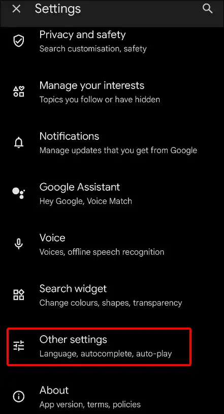 google app other settings