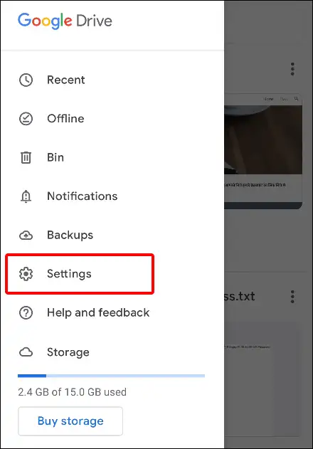 google drive app settings