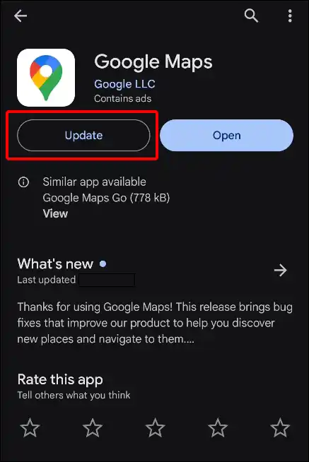 google maps update play store
