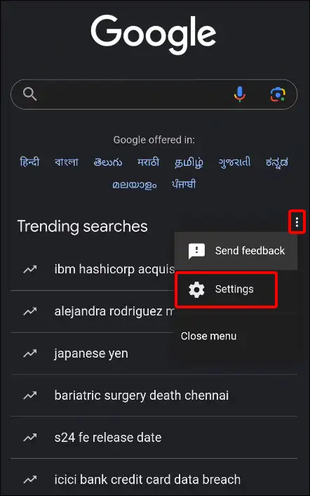 google trending searches settings