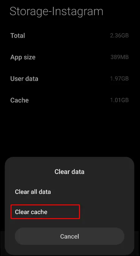 instagram app clear cache