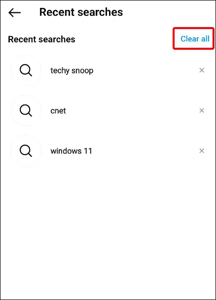 instagram recent searches clear all