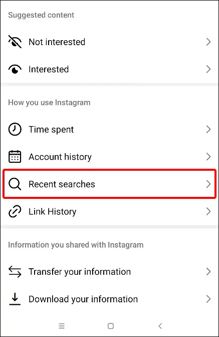 instagram recent searches