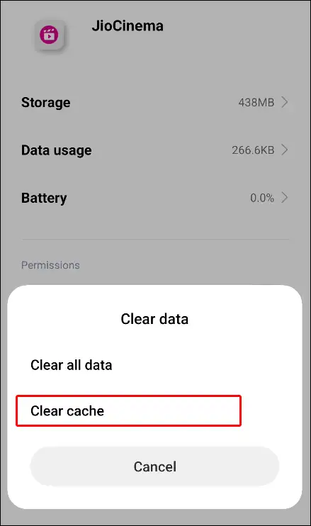 jio cinema app clear cache