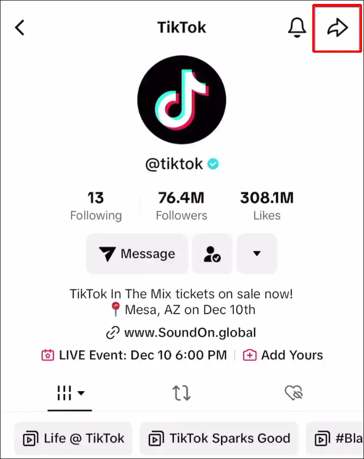 tiktok profile share icon