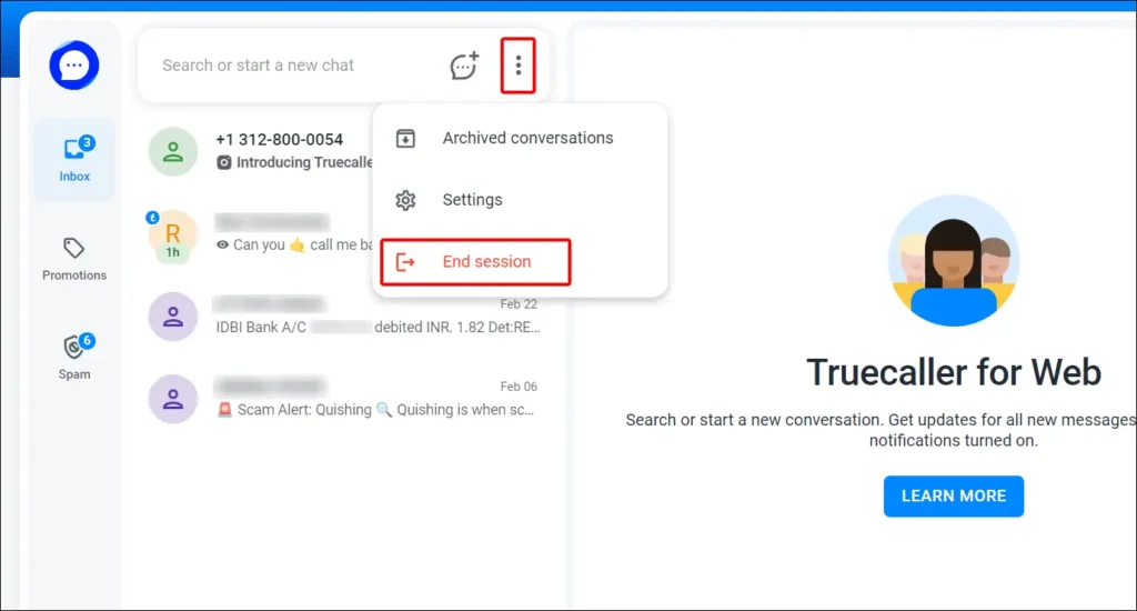 truecaller web end session